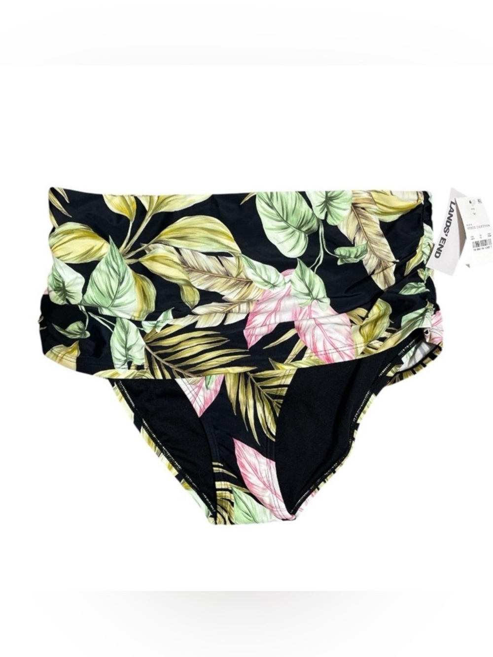 Lands’ End Tropical High Waist Fold Over Swim Bottoms NWT Size M
